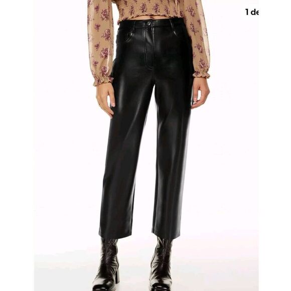 Wilfred Aritzia Melina Cropped Pants 4 Black Vegan Faux Leather Leg High Rise $1 - Picture 1 of 9